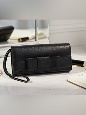 Kate Spade | Large Black Bow Leather Wallet / Wristlet